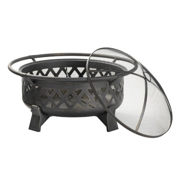 35" Round Lattice Wood Burning Fire Pit with Cover - Image 3