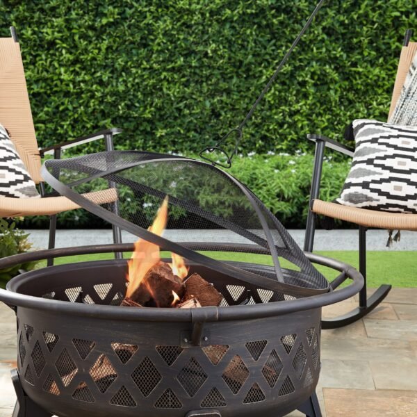 35" Round Lattice Wood Burning Fire Pit with Cover - Image 6