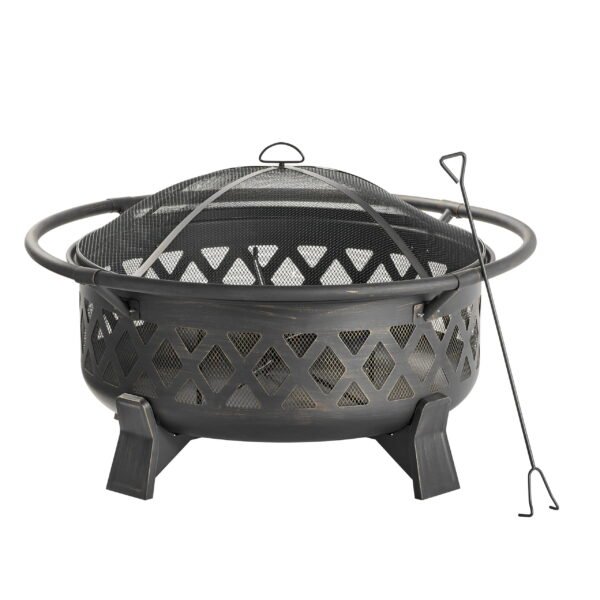 35" Round Lattice Wood Burning Fire Pit with Cover - Image 7