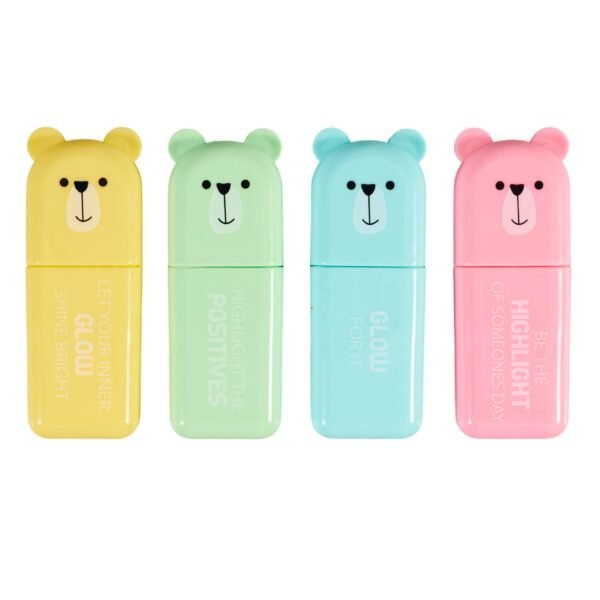 Bear Mini Highlighters: Compact and Colorful 4-Pack